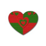 Christmas Fabric Hearts Love Red Rubber Coaster (Heart)  Front