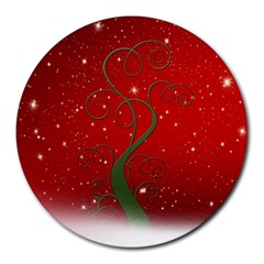 Christmas Modern Day Snow Star Red Round Mousepads by Nexatart