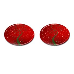 Christmas Modern Day Snow Star Red Cufflinks (oval) by Nexatart