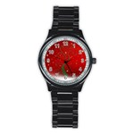 Christmas Modern Day Snow Star Red Stainless Steel Round Watch Front
