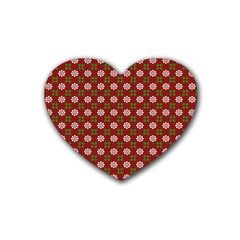 Christmas Paper Wrapping Pattern Rubber Coaster (heart)  by Nexatart