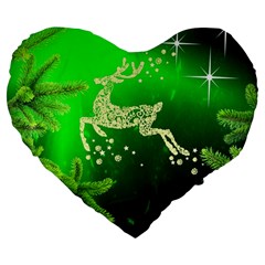 Christmas Reindeer Happy Decoration Large 19  Premium Heart Shape Cushions by Nexatart