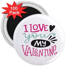 I Love You My Valentine (white) Our Two Hearts Pattern (white) 3  Magnets (100 Pack) by FashionFling