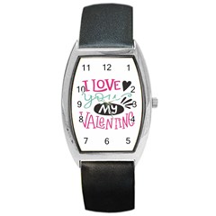I Love You My Valentine (white) Our Two Hearts Pattern (white) Barrel Style Metal Watch by FashionFling