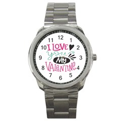 I Love You My Valentine (white) Our Two Hearts Pattern (white) Sport Metal Watch by FashionFling