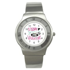 I Love You My Valentine (white) Our Two Hearts Pattern (white) Stainless Steel Watch by FashionFling