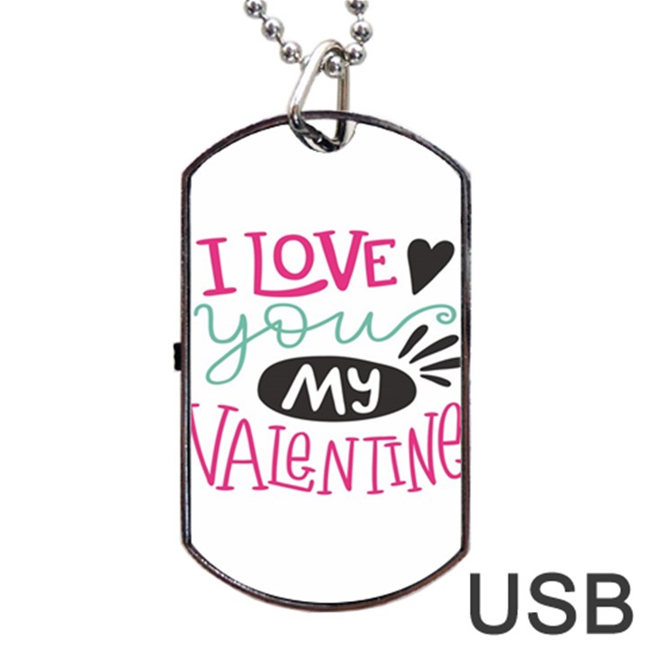 I Love You My Valentine (white) Our Two Hearts Pattern (white) Dog Tag USB Flash (Two Sides)