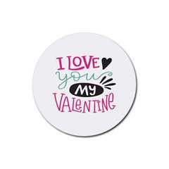 I Love You My Valentine (white) Our Two Hearts Pattern (white) Rubber Round Coaster (4 Pack)  by FashionFling