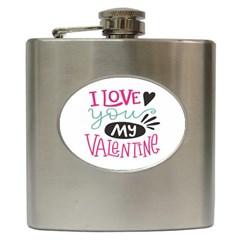 I Love You My Valentine (white) Our Two Hearts Pattern (white) Hip Flask (6 Oz) by FashionFling