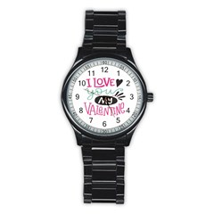 I Love You My Valentine (white) Our Two Hearts Pattern (white) Stainless Steel Round Watch by FashionFling