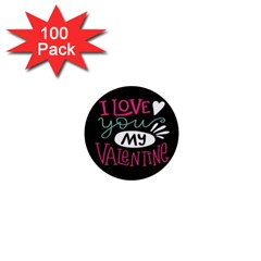  I Love You My Valentine / Our Two Hearts Pattern (black) 1  Mini Buttons (100 Pack) 