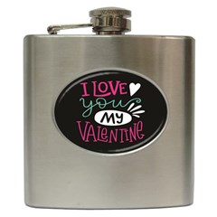  I Love You My Valentine / Our Two Hearts Pattern (black) Hip Flask (6 Oz) by FashionFling