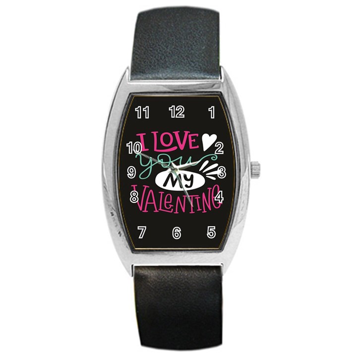  I Love You My Valentine / Our Two Hearts Pattern (black) Barrel Style Metal Watch
