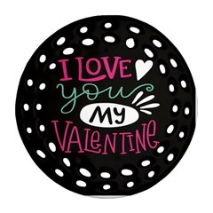  I Love You My Valentine / Our Two Hearts Pattern (black) Round Filigree Ornament (two Sides) by FashionFling
