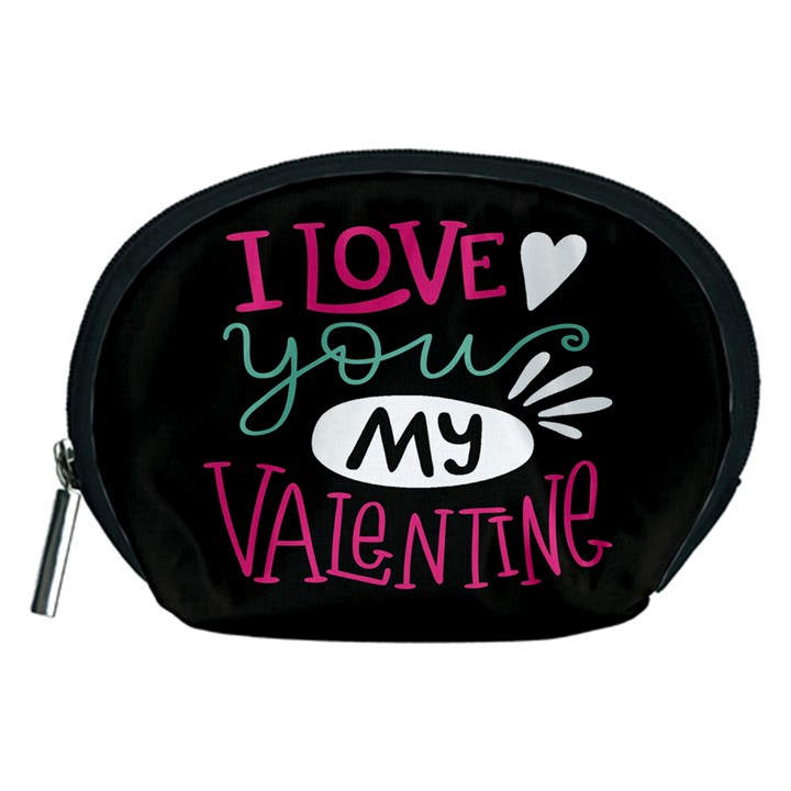  I Love You My Valentine / Our Two Hearts Pattern (black) Accessory Pouches (Medium) 