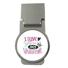 I Love You My Valentine / Our Two Hearts Pattern (white) Money Clips (round) 