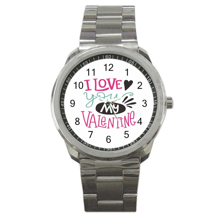 I Love You My Valentine / Our Two Hearts Pattern (white) Sport Metal Watch