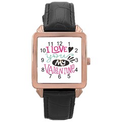 I Love You My Valentine / Our Two Hearts Pattern (white) Rose Gold Leather Watch  by FashionFling