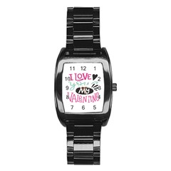 I Love You My Valentine / Our Two Hearts Pattern (white) Stainless Steel Barrel Watch by FashionFling