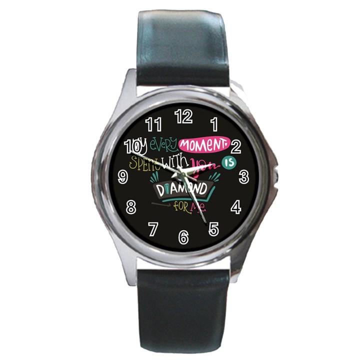 My Every Moment Spent With You Is Diamond To Me / Diamonds Hearts Lips Pattern (black) Round Metal Watch