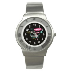 My Every Moment Spent With You Is Diamond To Me / Diamonds Hearts Lips Pattern (black) Stainless Steel Watch by FashionFling