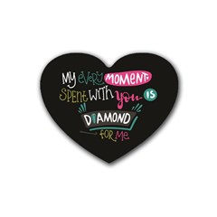 My Every Moment Spent With You Is Diamond To Me / Diamonds Hearts Lips Pattern (black) Rubber Coaster (heart)  by FashionFling