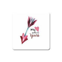 My Heart Points To Yours / Pink And Blue Cupid s Arrows (white) Square Magnet by FashionFling