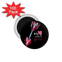 My Heart Points To Yours / Pink And Blue Cupid s Arrows (black) 1 75  Magnets (100 Pack) 