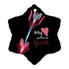 My Heart Points To Yours / Pink And Blue Cupid s Arrows (black) Snowflake Ornament (two Sides) by FashionFling