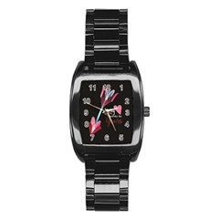 My Heart Points To Yours / Pink And Blue Cupid s Arrows (black) Stainless Steel Barrel Watch by FashionFling