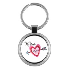 You Are My Beat / Pink And Teal Hearts Pattern (white)  Key Chains (round)  by FashionFling