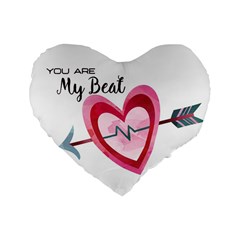 You Are My Beat / Pink And Teal Hearts Pattern (white)  Standard 16  Premium Heart Shape Cushions by FashionFling