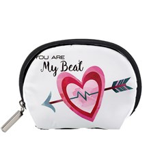 You Are My Beat / Pink And Teal Hearts Pattern (white)  Accessory Pouches (small)  by FashionFling