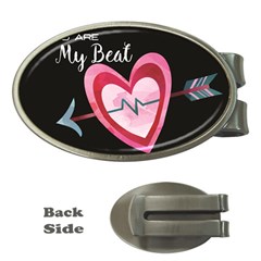 You Are My Beat / Pink And Teal Hearts Pattern (black)  Money Clips (oval) 