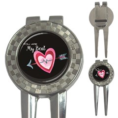 You Are My Beat / Pink And Teal Hearts Pattern (black)  3-in-1 Golf Divots