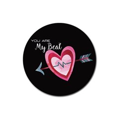 You Are My Beat / Pink And Teal Hearts Pattern (black)  Rubber Coaster (round)  by FashionFling