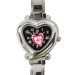 You Are My Beat / Pink And Teal Hearts Pattern (black)  Heart Italian Charm Watch