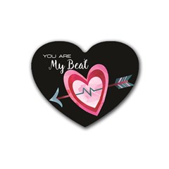 You Are My Beat / Pink And Teal Hearts Pattern (black)  Rubber Coaster (heart)  by FashionFling