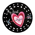 You Are My Beat / Pink And Teal Hearts Pattern (black)  Round Filigree Ornament (Two Sides) Front