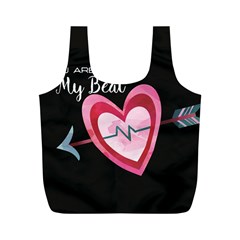 You Are My Beat / Pink And Teal Hearts Pattern (black)  Full Print Recycle Bags (m) 