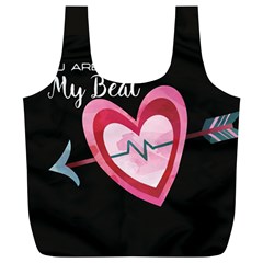 You Are My Beat / Pink And Teal Hearts Pattern (black)  Full Print Recycle Bags (l)  by FashionFling