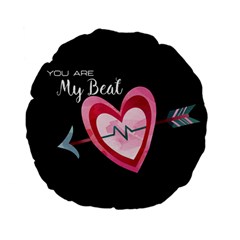 You Are My Beat / Pink And Teal Hearts Pattern (black)  Standard 15  Premium Flano Round Cushions by FashionFling