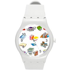 Bookworm Pattern Round Plastic Sport Watch (M)