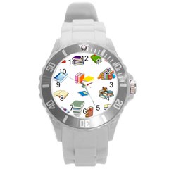 Bookworm Pattern Round Plastic Sport Watch (l) by athenastemple