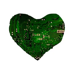 Circuit Board Standard 16  Premium Flano Heart Shape Cushions by Nexatart