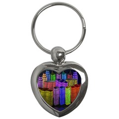 City Metropolis Sea Of Light Key Chains (heart)  by Nexatart