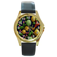 Colorized Pollen Macro View Round Gold Metal Watch by Nexatart