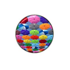 Color Umbrella Blue Sky Red Pink Grey And Green Folding Umbrella Painting Hat Clip Ball Marker by Nexatart
