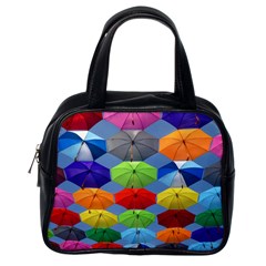 Color Umbrella Blue Sky Red Pink Grey And Green Folding Umbrella Painting Classic Handbags (one Side) by Nexatart