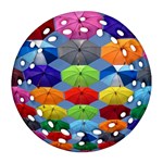 Color Umbrella Blue Sky Red Pink Grey And Green Folding Umbrella Painting Round Filigree Ornament (Two Sides) Front